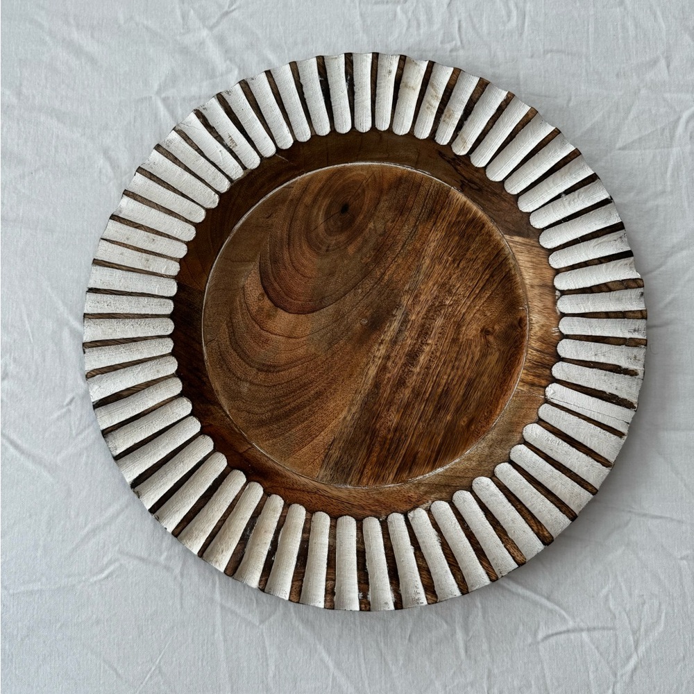 Rustic Brown and White Plate Charger Wood